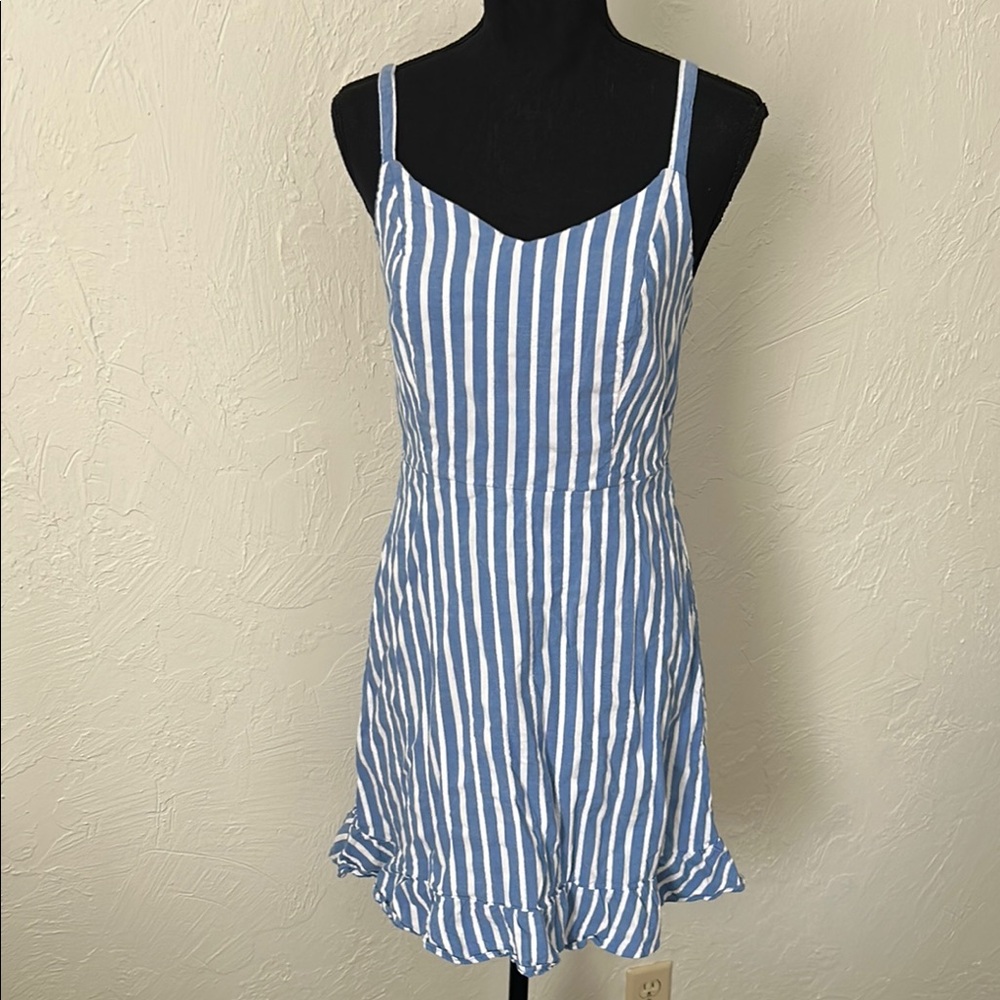 Old Navy Blue and White Striped Ruffled Hem European Sundress W/ Smocked Back